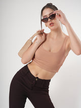 Solid Square Neck Sleeveless Body Fitted Crop Top