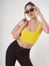 Solid Square Neck Sleeveless Body Fitted Crop Top