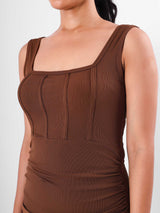 Solid Sleeveless Bodycon With Square Neck