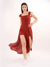 Terracotta Brown Slit Midi Dress