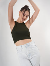 Solid Ribbed Sleeveless Crop Tank Top