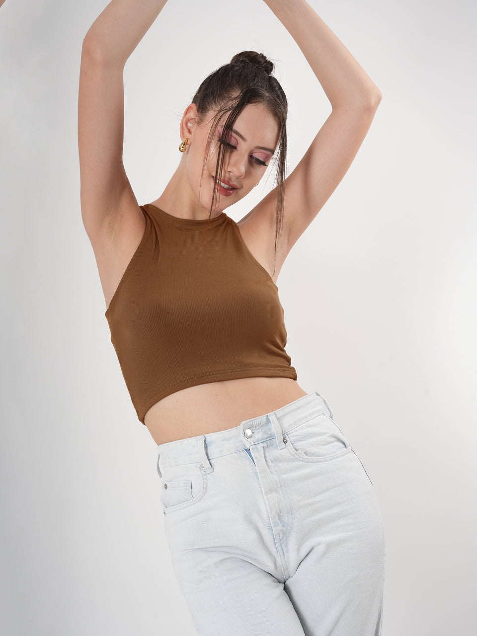 Solid Ribbed Sleeveless Crop Tank Top
