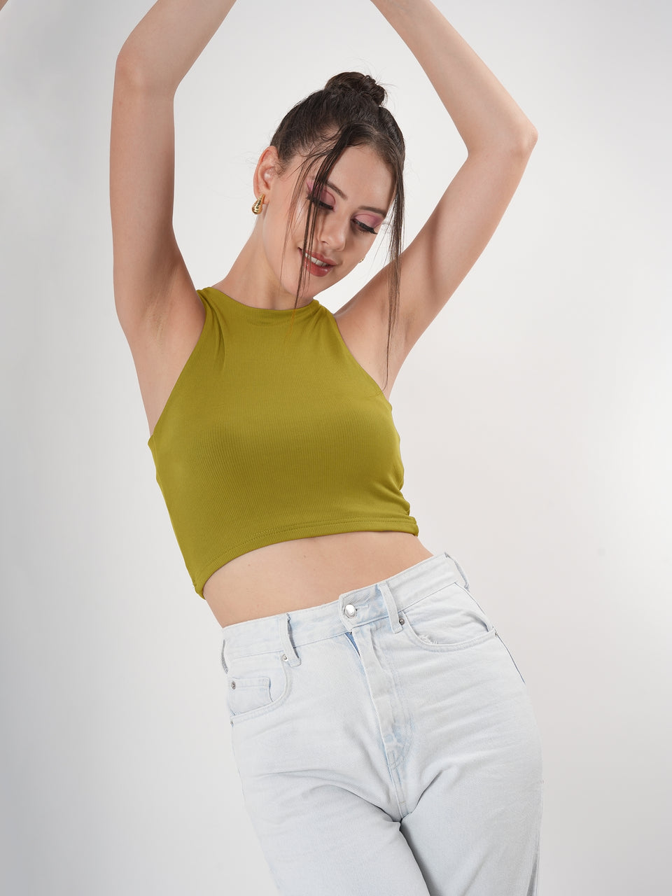 Solid Ribbed Sleeveless Crop Tank Top