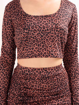 Animal Print Brown Slit co ord set