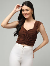 Clobug Women Solid Sweetheart Neck Lycra blend Sleeveless Crop Top