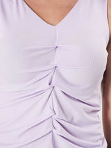 Solid V Neck Sleeveless Pleated Semi Crop Top