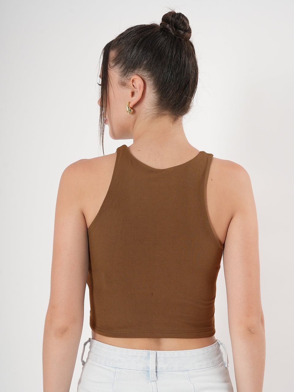 Solid Ribbed Sleeveless Crop Tank Top