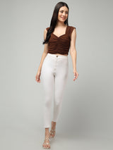 Clobug Women Solid Sweetheart Neck Lycra blend Sleeveless Crop Top