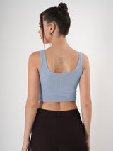 Solid Square Neck Sleeveless Body Fitted Crop Top