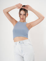 Solid Ribbed Sleeveless Crop Tank Top