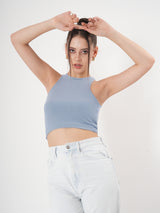 Solid Ribbed Sleeveless Crop Tank Top