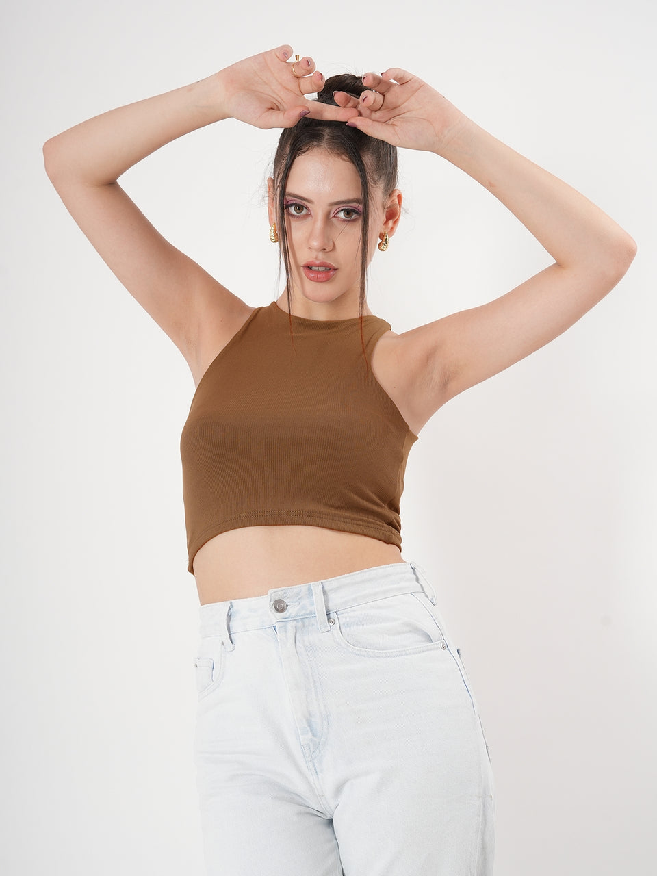 Solid Ribbed Sleeveless Crop Tank Top