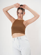 Solid Ribbed Sleeveless Crop Tank Top