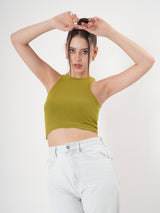 Solid Ribbed Sleeveless Crop Tank Top