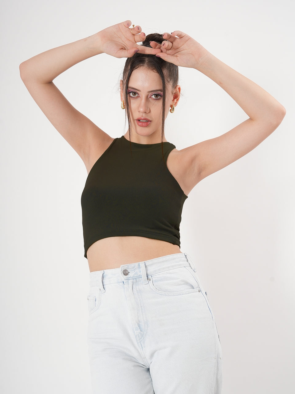 Solid Ribbed Sleeveless Crop Tank Top