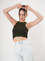 Solid Ribbed Sleeveless Crop Tank Top