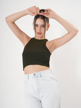 Solid Ribbed Sleeveless Crop Tank Top