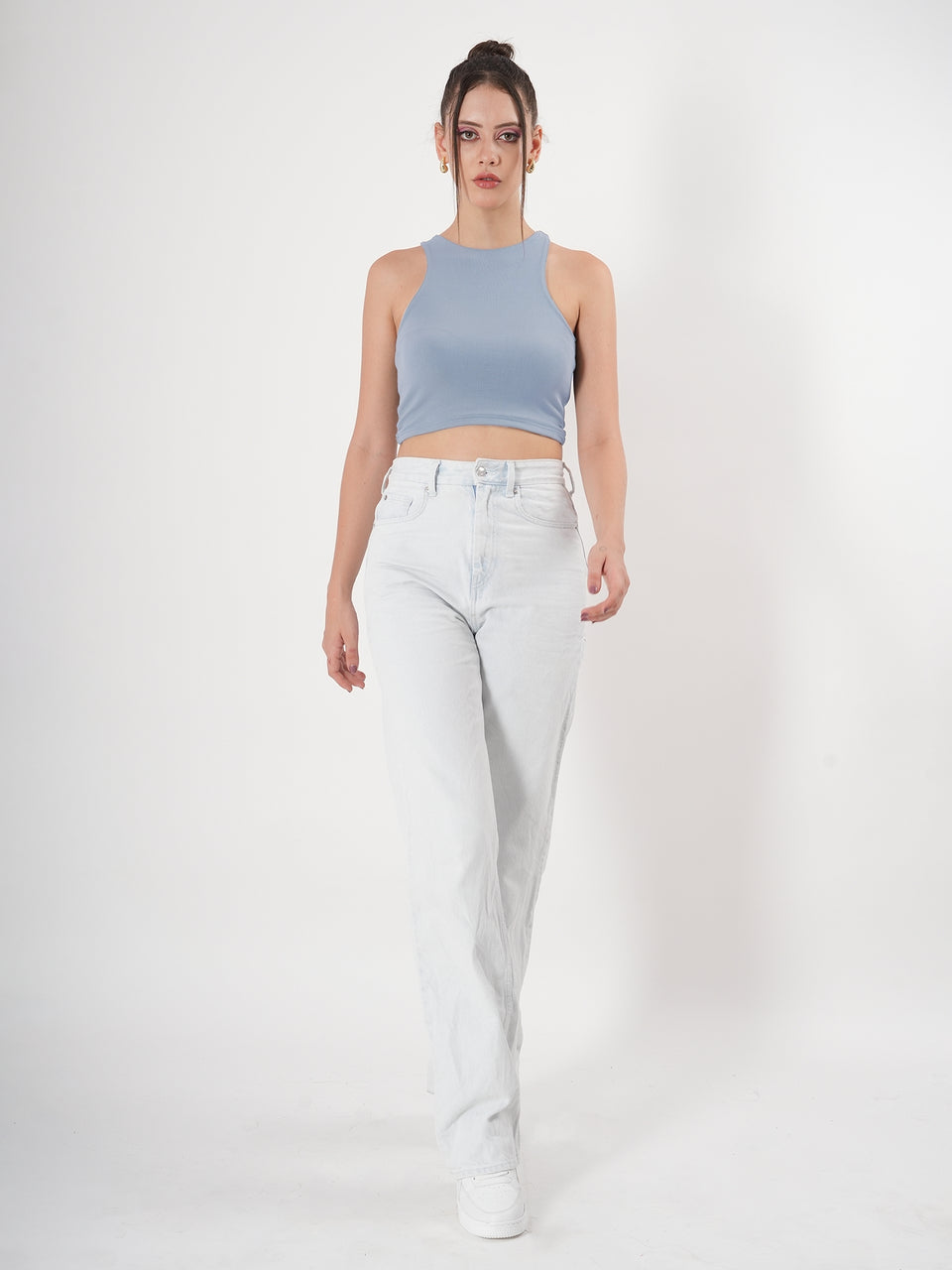 Solid Ribbed Sleeveless Crop Tank Top