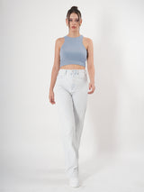 Solid Ribbed Sleeveless Crop Tank Top