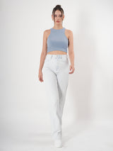 Solid Ribbed Sleeveless Crop Tank Top