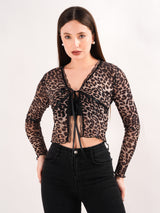 V Neck Animal Print Brown Top