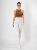 Solid Ribbed Sleeveless Crop Tank Top