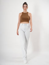 Solid Ribbed Sleeveless Crop Tank Top