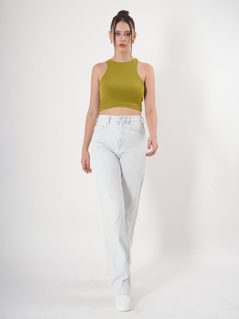 Solid Ribbed Sleeveless Crop Tank Top