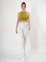 Solid Ribbed Sleeveless Crop Tank Top