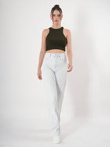 Solid Ribbed Sleeveless Crop Tank Top