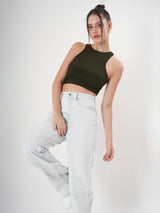 Solid Ribbed Sleeveless Crop Tank Top