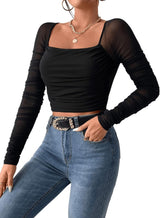 Neted Solid Crop Top