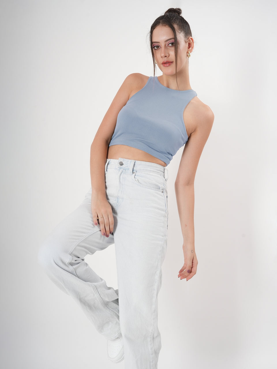 Solid Ribbed Sleeveless Crop Tank Top