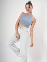 Solid Ribbed Sleeveless Crop Tank Top