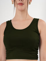 Solid Sleeveless Round Neck Crop Top