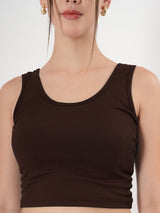Solid Sleeveless Round Neck Crop Top