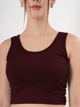 Solid Sleeveless Round Neck Crop Top