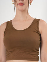 Solid Sleeveless Round Neck Crop Top