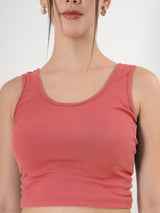 Solid Sleeveless Round Neck Crop Top