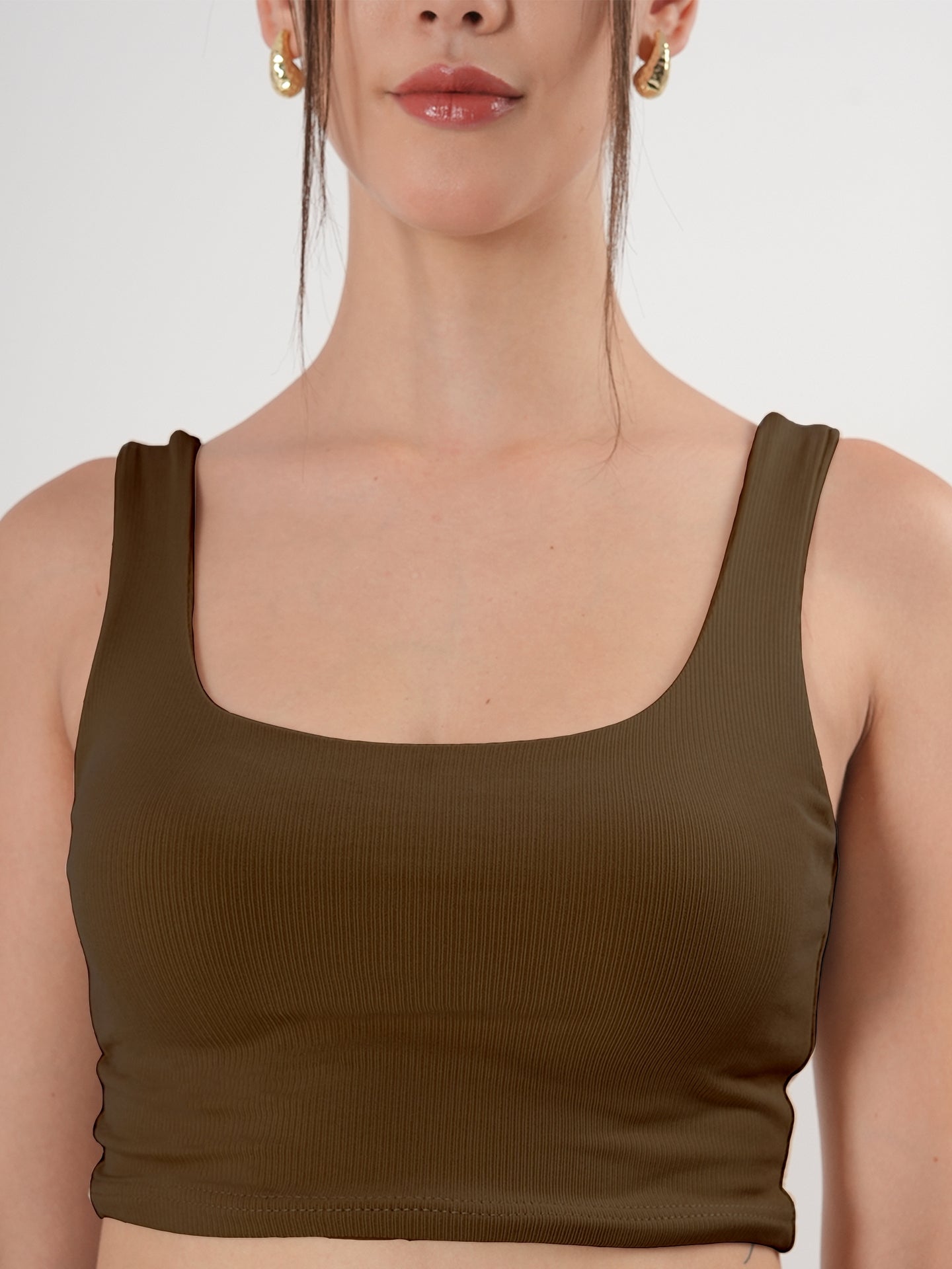 Solid Square Neck Sleeveless Body Fitted Crop Top