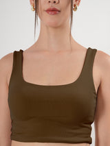 Solid Square Neck Sleeveless Body Fitted Crop Top