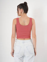 Solid Sleeveless Round Neck Crop Top
