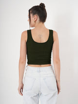 Solid Sleeveless Round Neck Crop Top