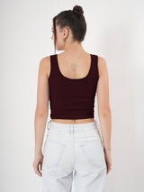 Solid Sleeveless Round Neck Crop Top