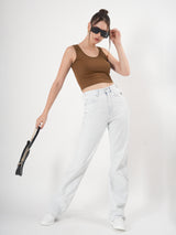Solid Sleeveless Round Neck Crop Top