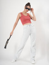 Solid Sleeveless Round Neck Crop Top
