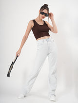 Solid Sleeveless Round Neck Crop Top