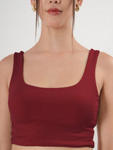 Solid Square Neck Sleeveless Body Fitted Crop Top