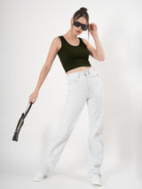 Solid Sleeveless Round Neck Crop Top