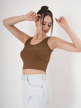 Solid Sleeveless Round Neck Crop Top